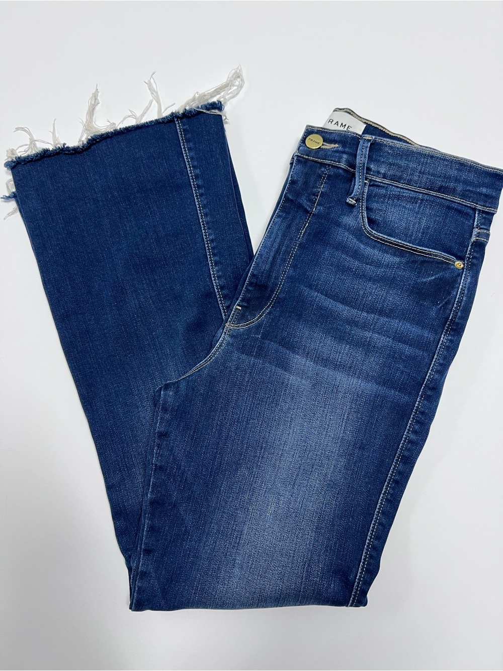 FRAME Le Sylvie Kick Boot Jeans Size 30 Raw Hem Cropped Flare Medium Wash